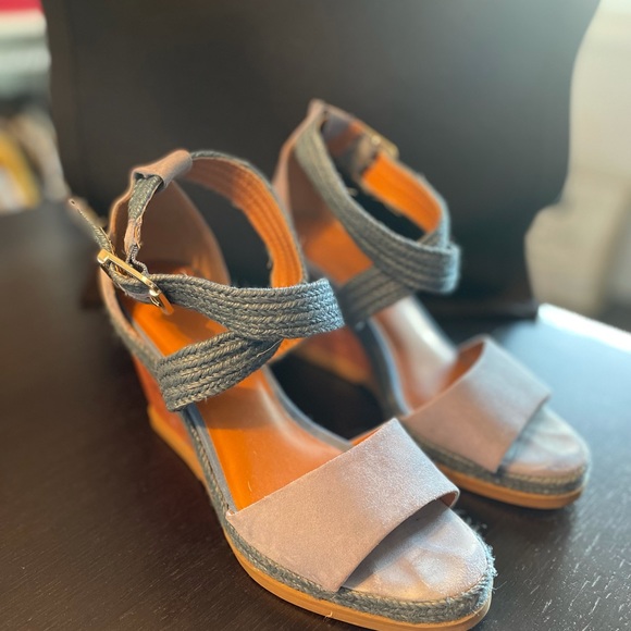 Halston Blue Suede Wedge Sandals US 8 - Picture 2 of 3
